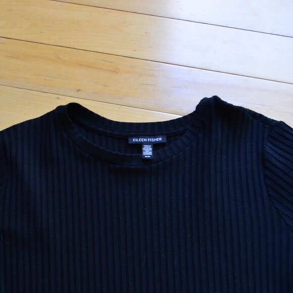 EILEEN FISHER Textured Stretch Rib Round Neck Tunic Black Size M - Picture 4 of 11